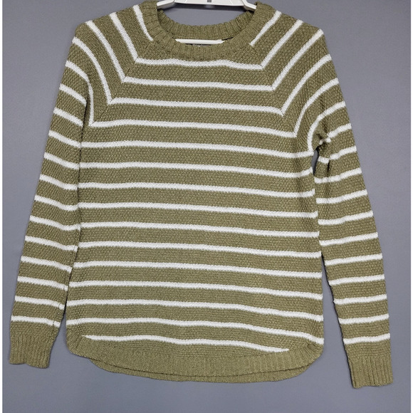 Pink Clover Sweater Womens Medium Green White Striped Crewneck Pullover Knit - Picture 1 of 12